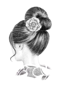 Dessin d'une geisha de dos