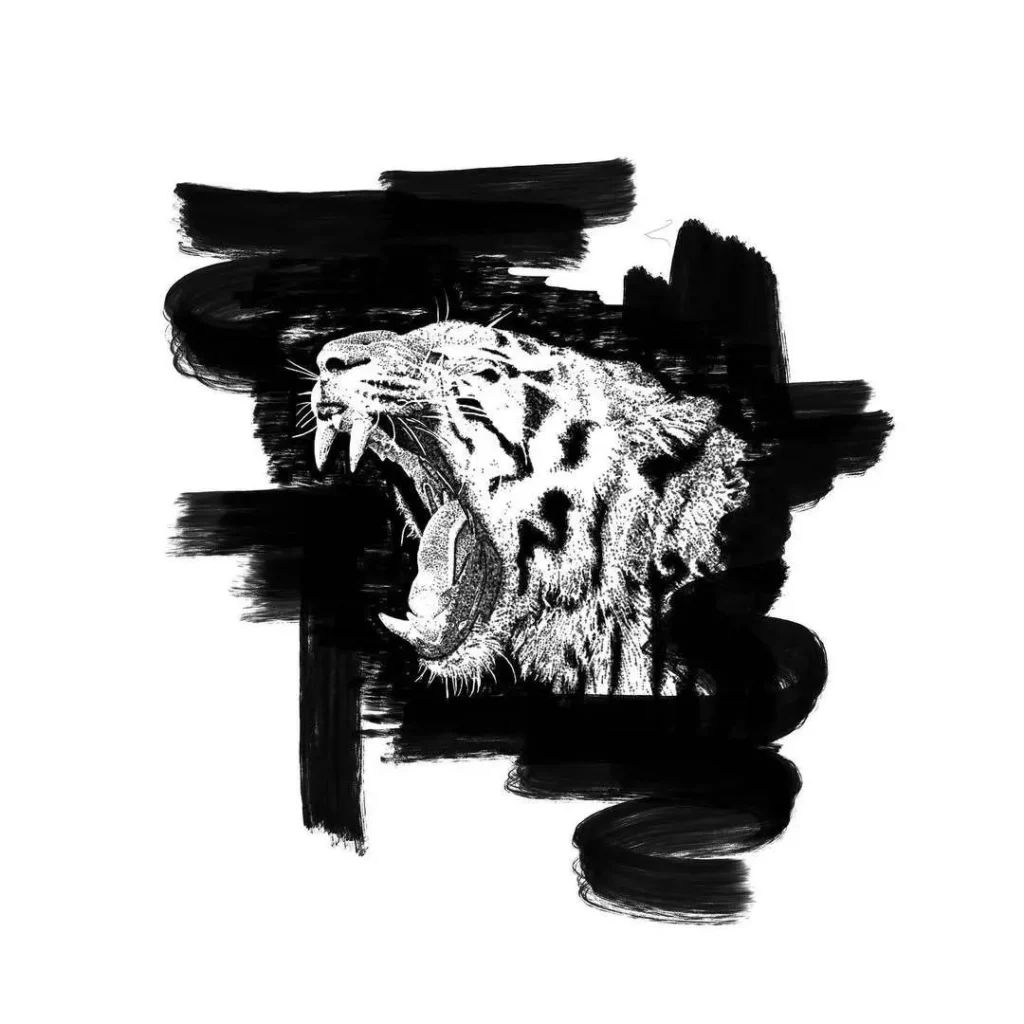 Dessin d'un tigre rugissant