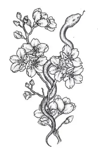 Dessin de fleurs de cerisier avec un serpent