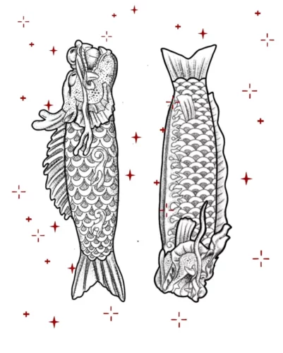 Dessin de dragons à corps de poissons