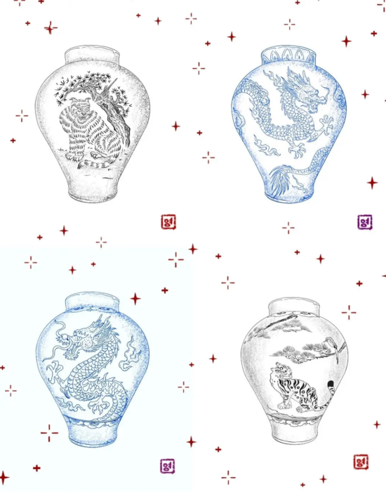 Planche de flashs pour tatouages représentant des vases d'inspiration coréenne