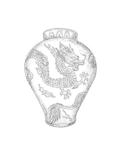 Dessin d'un vase avec un dragon coréen