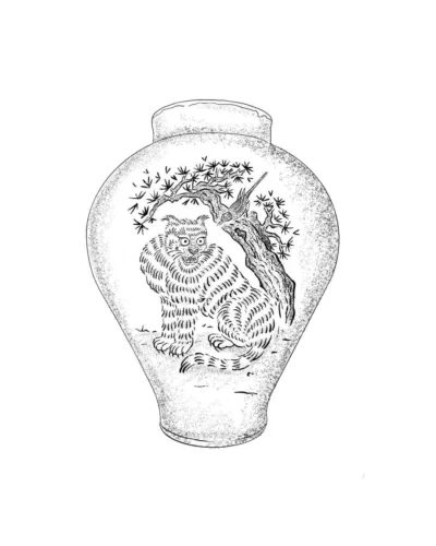 Dessin d'un vase avec un tigre coréen