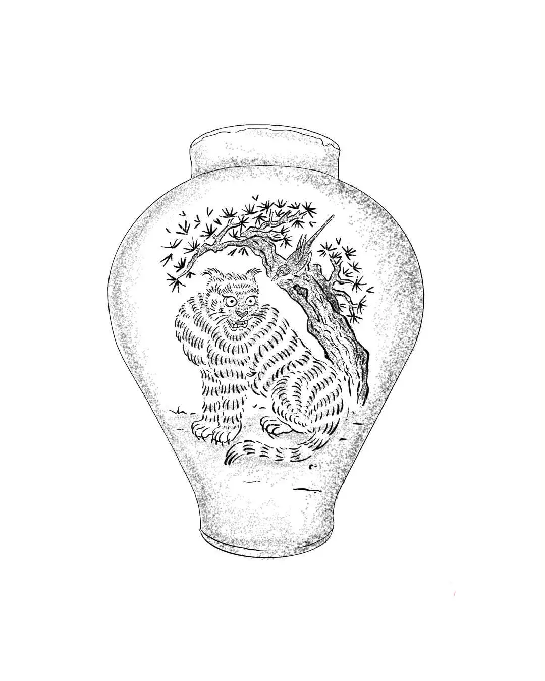 Dessin d'un vase avec un tigre coréen