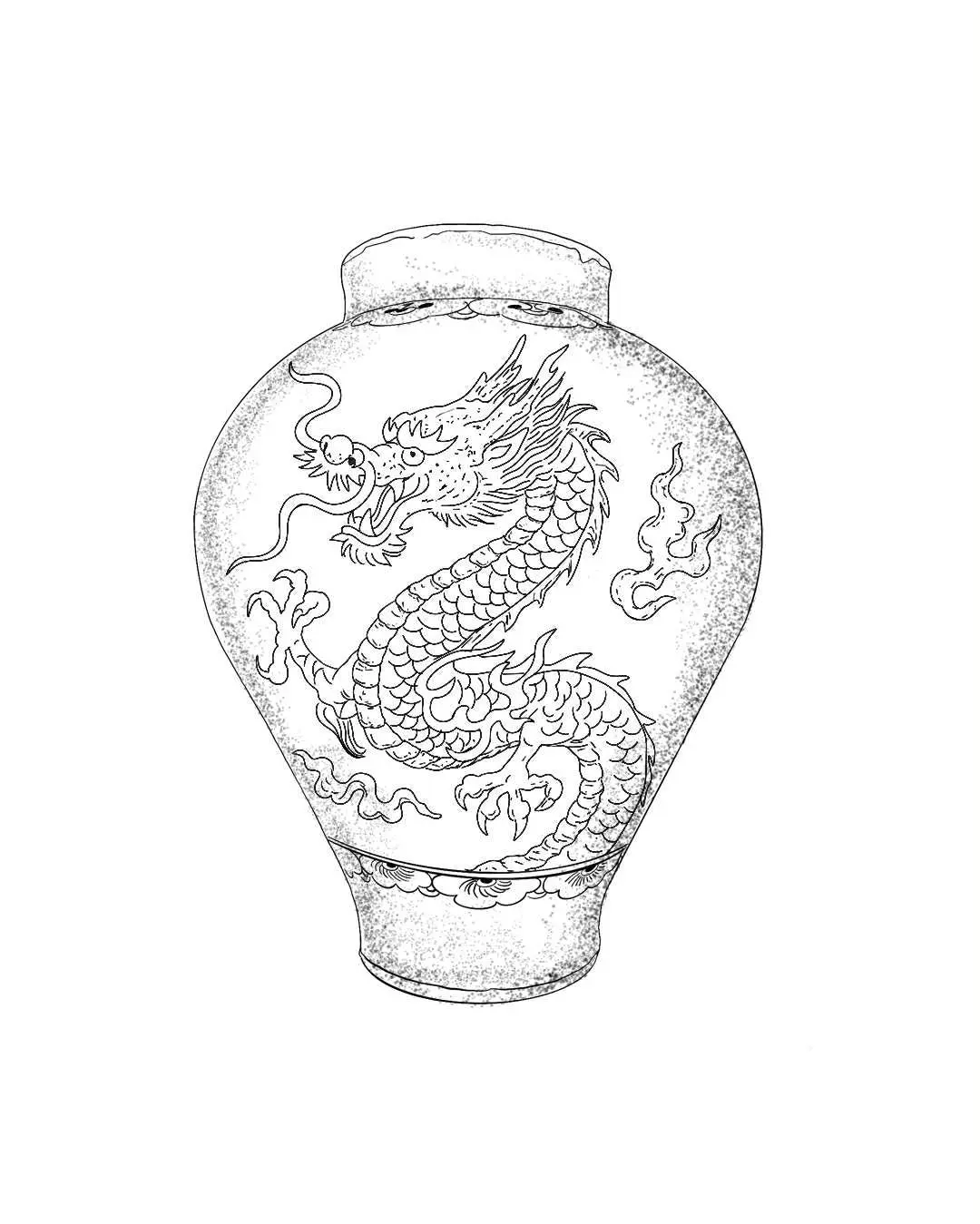 Dessin d'un vase avec un dragon coréen