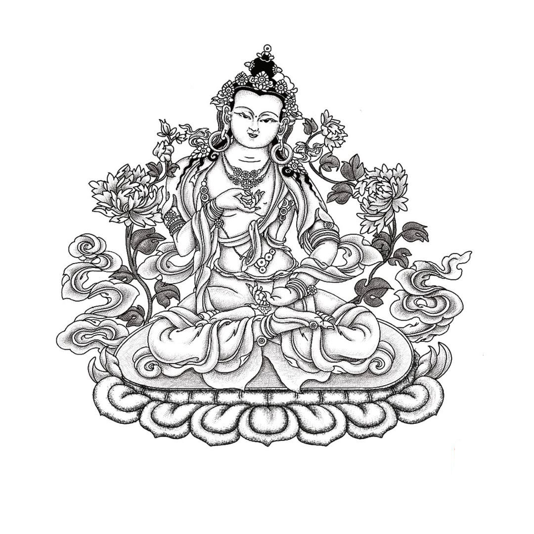 Dessin d'un Bouddha entouré de lotus pour un tatouage de dos