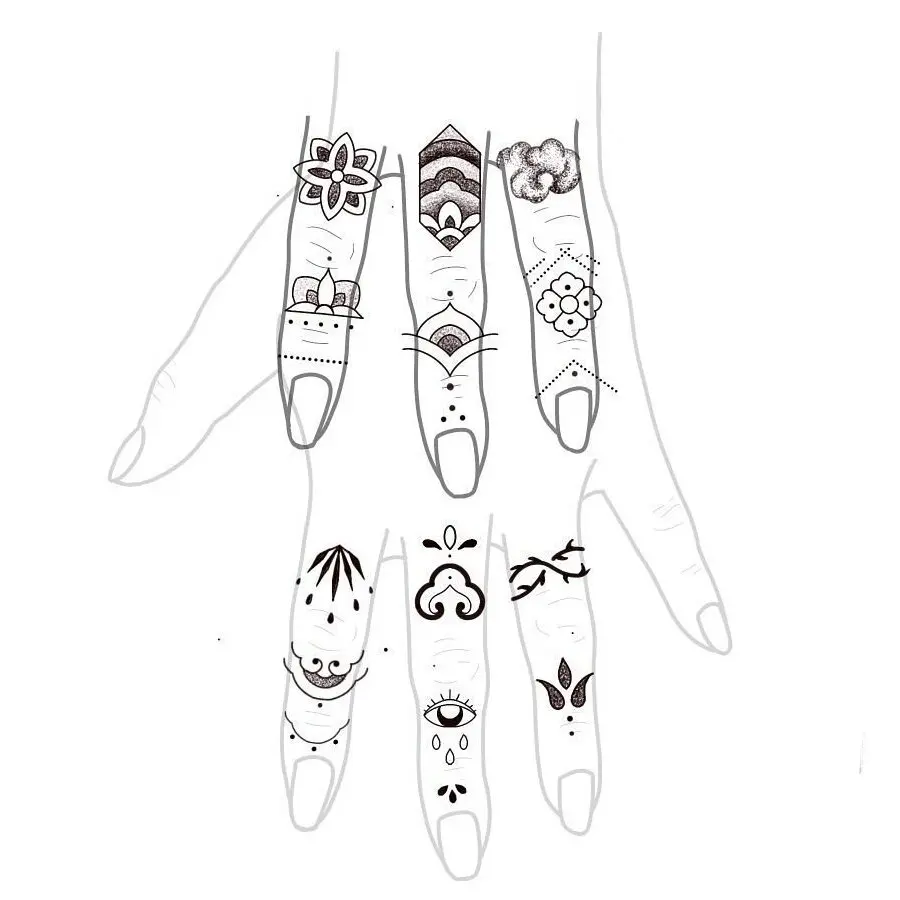 Motifs coréens à tatouer sur les doigts au handpoke