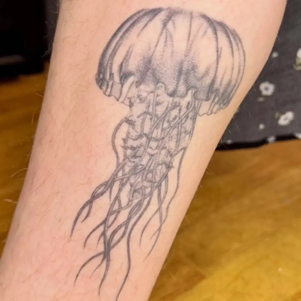 Photo d'un tatouage fin de méduse cicatrisé depuis 2 ans