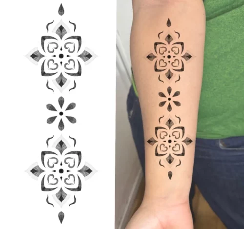 Exemple de placement (sur l'avant-bras) d'un tatouage ornemental coréen dessiné par YungTattooing