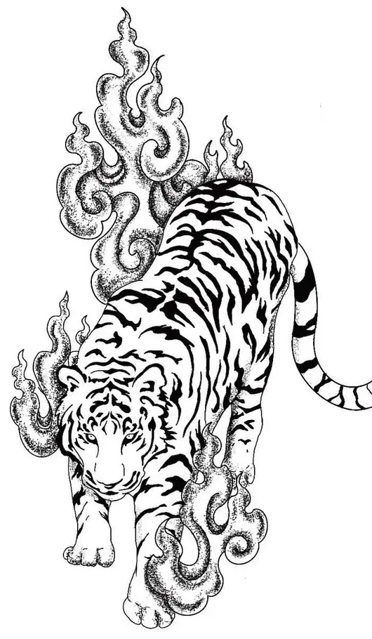 Flash de tigre entouré de flammes pour tatouage
